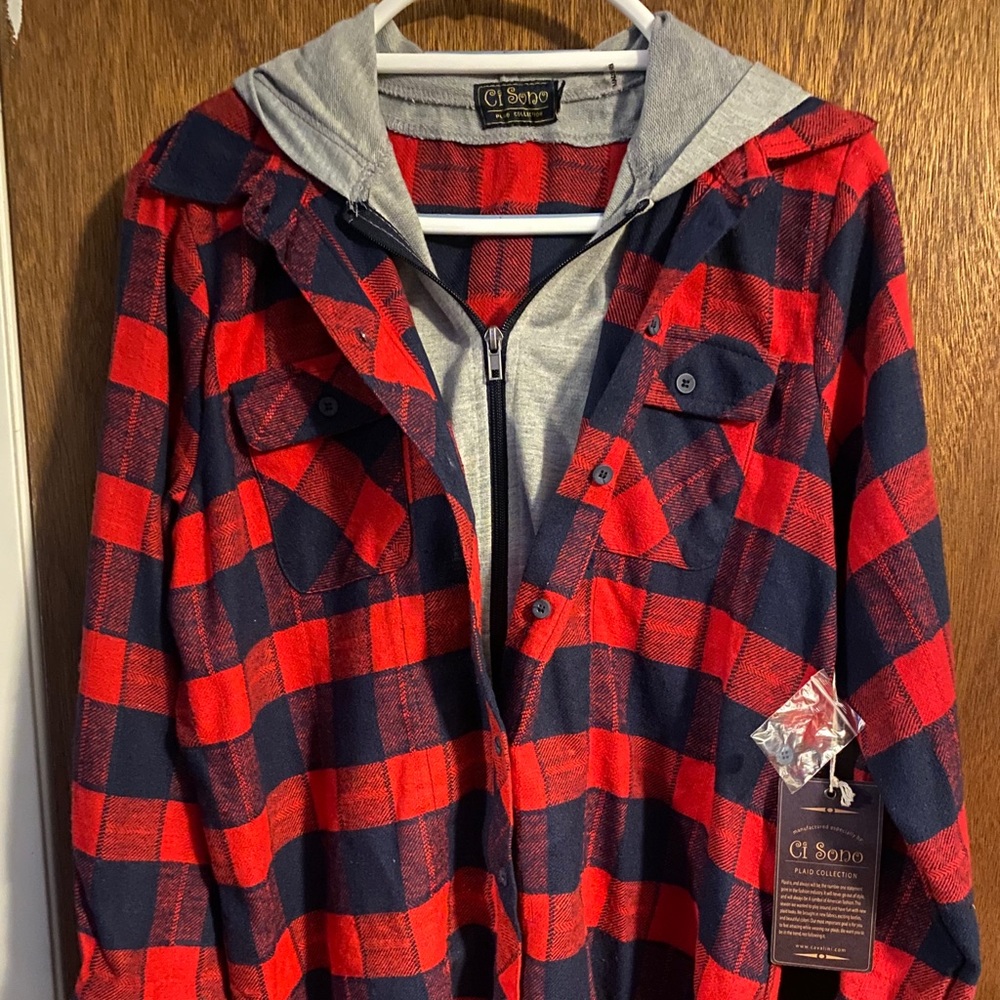 Ci Sono Plaid button down/ zip up